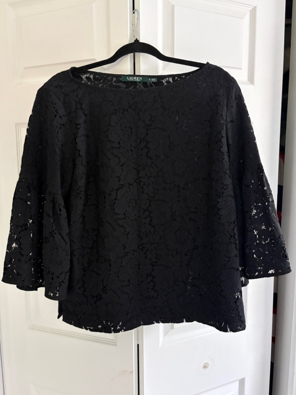 Lauren Ralph Lauren Green Label Black Floral Lace Blouse Top Size Medium